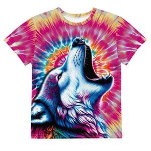 Colorful Howling Wolf Tie-Dye Youth T-Shirt