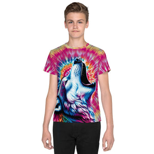 Colorful Howling Wolf Tie-Dye Youth T-Shirt