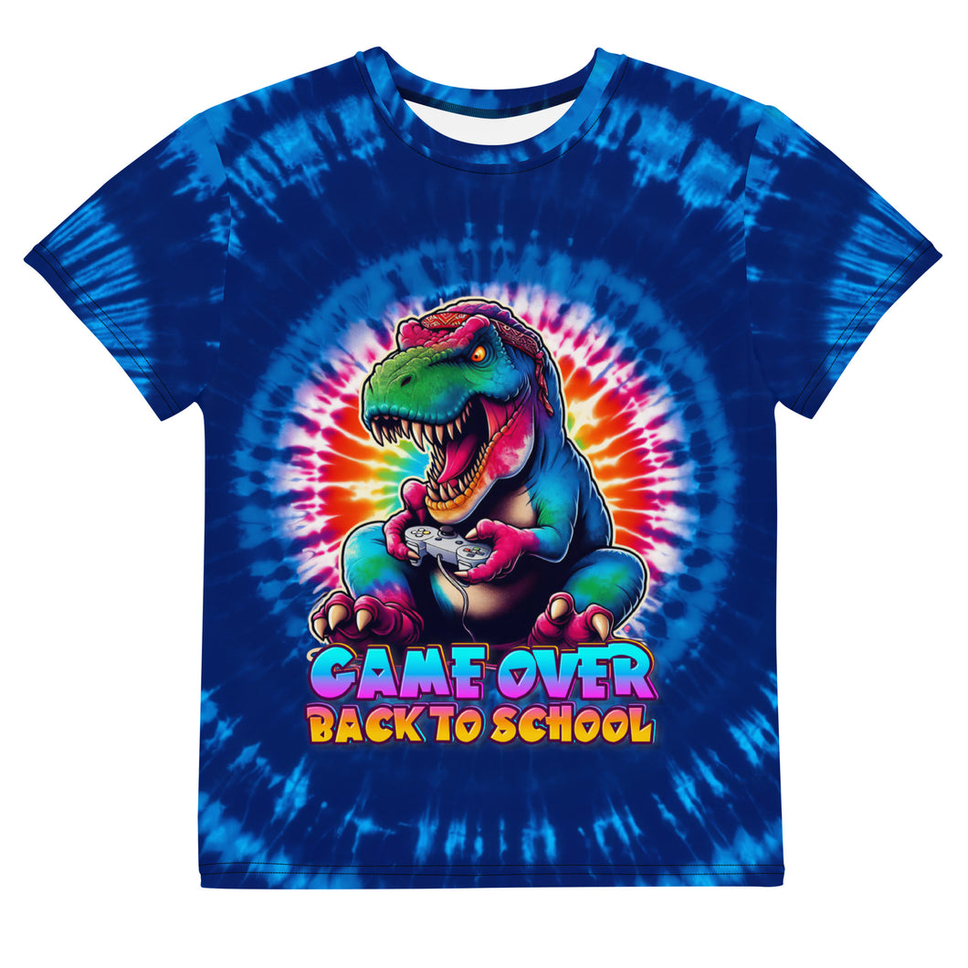 Game Over Back To School Tie-Dye T-Rex Youth T-Shirt