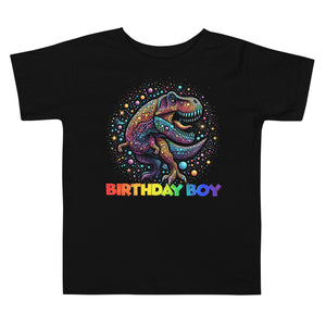 Dino T Rex Dinosaur In Galaxy Kids Birthday Boy Toddler T-Shirt