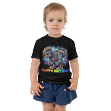 Load image into Gallery viewer, Dino T Rex Dinosaur In Galaxy Happy Birthday Toddler T-Shirt
