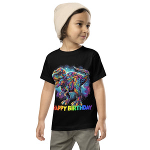 Dino T Rex Dinosaur In Galaxy Happy Birthday Toddler T-Shirt