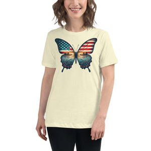 Vintage Butterfly American Flag Women's T-Shirt