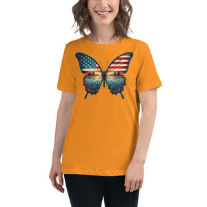 Vintage Butterfly American Flag Women's T-Shirt