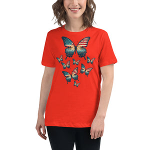 Vintage Butterfly USA Flag Women's T-Shirt