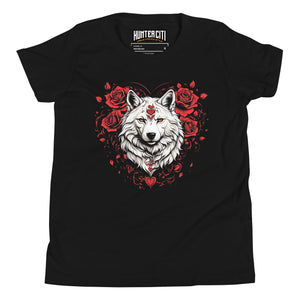 Floral Wolf Valentines Day Flowers Rose Vintage Youth T-Shirt