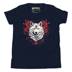 Floral Wolf Valentines Day Flowers Rose Vintage Youth T-Shirt