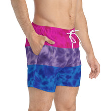 Load image into Gallery viewer, Bisexual Pride Flag Tie Dye Swim Trunks
