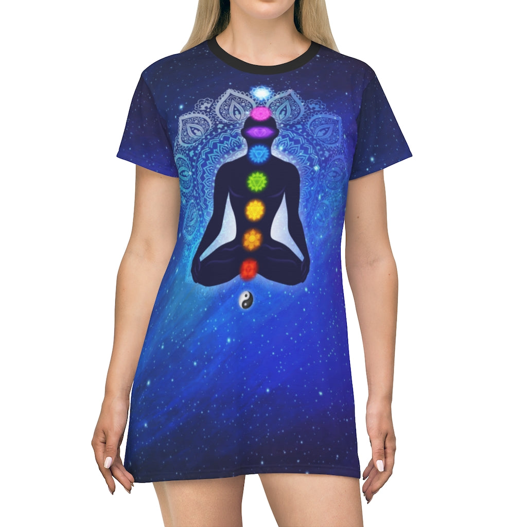 Colorful 9 Chakras All Over Print T-Shirt Dress