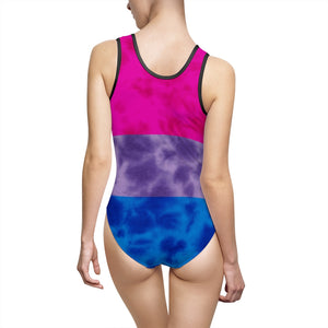 Bisexual Pride Flag Tie Dye Women's Classic One-Piece Swimsuit