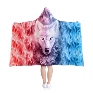 Wolf And Flower Hooded Blanket