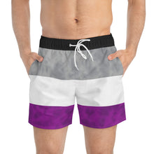 Load image into Gallery viewer, Asexual Pride Flag Tie Dye Swim Trunks
