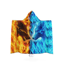 Load image into Gallery viewer, Wolf Fire and Ice Hooded Blanket
