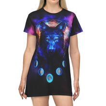 Load image into Gallery viewer, Wolf Moon Galaxy All Over Print T-Shirt Dress
