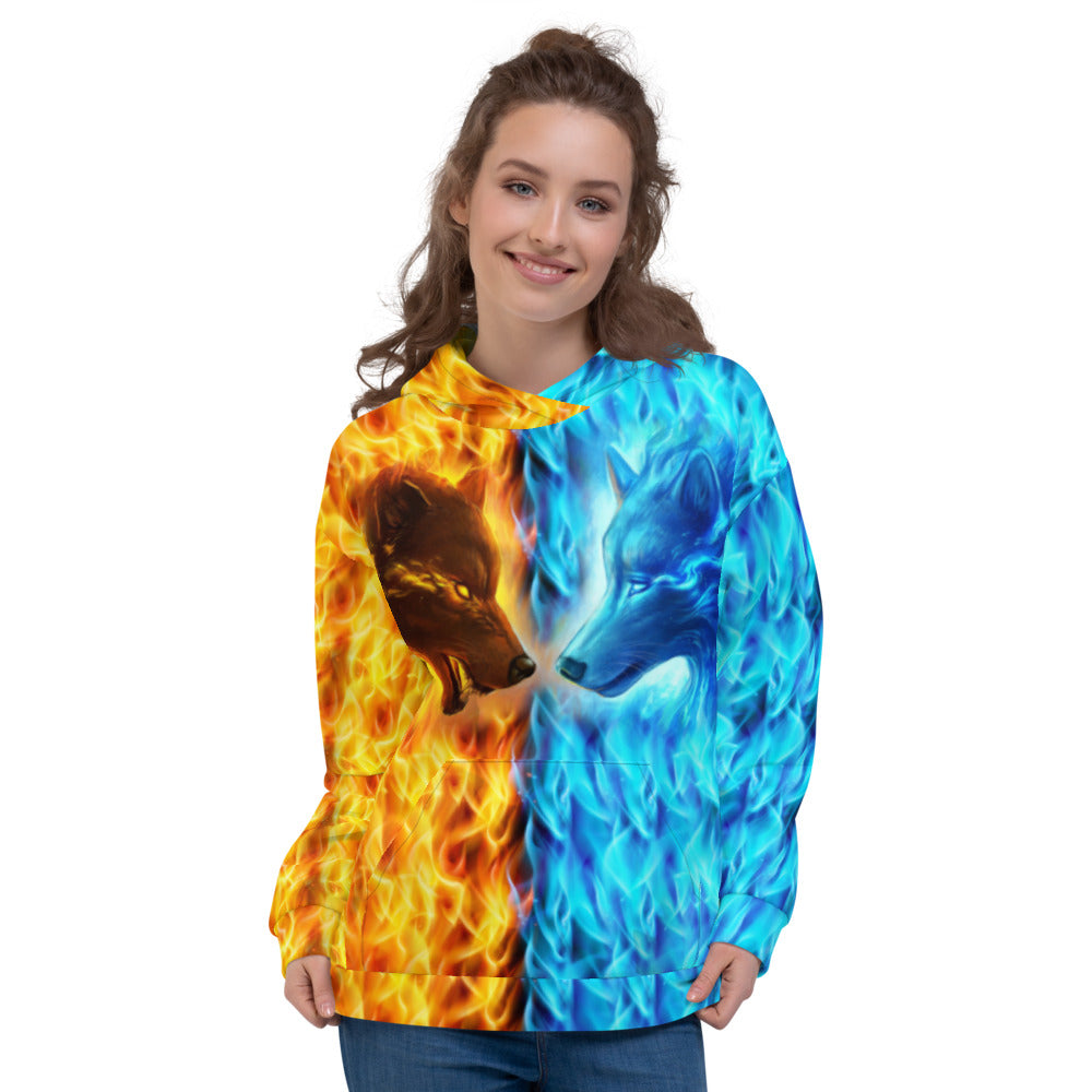 Wolf Fire and Ice Unisex Hoodie