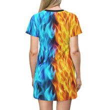 Load image into Gallery viewer, Blue And Red Fiery Dragons All Over Print T-Shirt Dress
