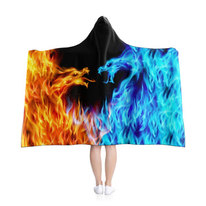 Blue And Red Fiery Dragons Hooded Blanket