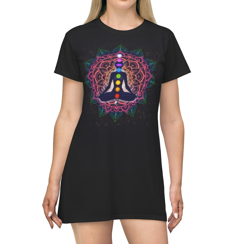 Meditating Human In Lotus Pose All Over Print T-Shirt Dress