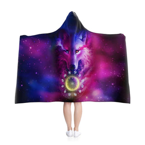 Wolf galaxy and zodiac Hooded Blanket